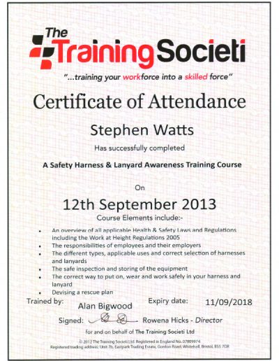 Certificate Safety Harness