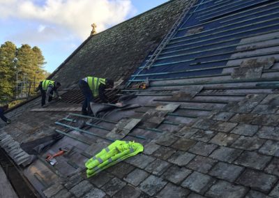Re-roof Dunkeswell Abby using existing slates and reclaim to match